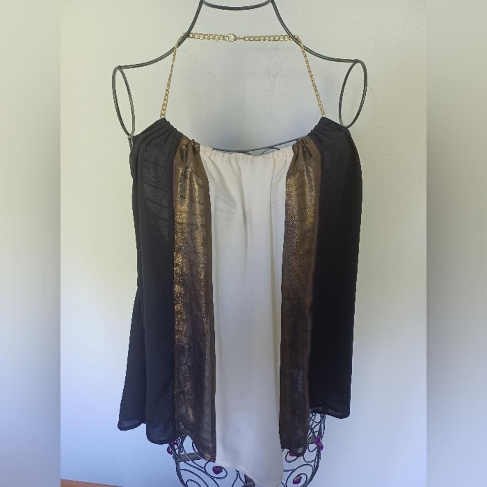 NWT Elegant Express Open Back Halter Top With Gold Chain Neckline